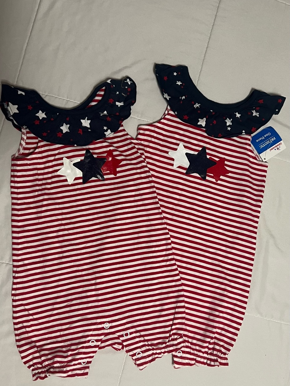 Patriotic Red & White Striped Baby Romper